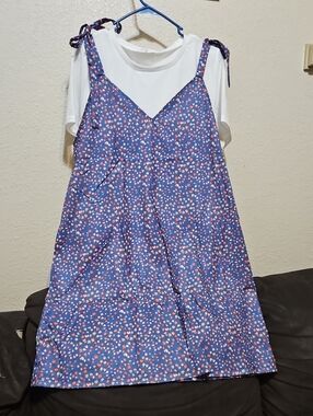 Women’s Blue Floral Midi Dress with Tie Straps